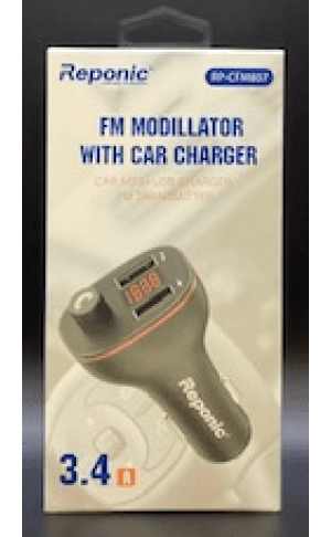 Universal Dual Port FM Modillator with Car Charger. Wholesale Pkg. Reponic: RP-CFM807