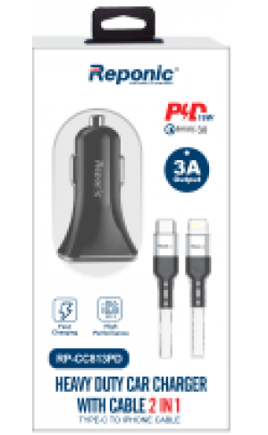 Apple Universal Dual Port Car Charger USB Type C Lighting Cable Combo - Wholesale Pkg. WegaCell: RP-CC813PD