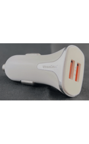 Universal Dual Port Fast Charging USB Car Charger - Wholesale Pkg. WegaCell: WL-2USB132-DCH