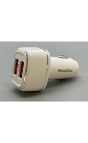 Universal Dual Port Fast Charging USB Car Charger - Wholesale Pkg. WegaCell: WL-2USB97-DCH