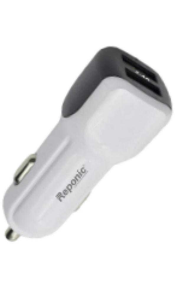 Universal Dual Port Fast Charging USB-USB Car Charger. Wholesale Pkg. Reponic: RP-CC812