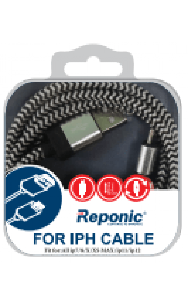 Apple Compatible Fast Charging 3 Ft Lightning Fabric Data Cable - Wholesale Pkg. Reponic: RP-CB365-IPH