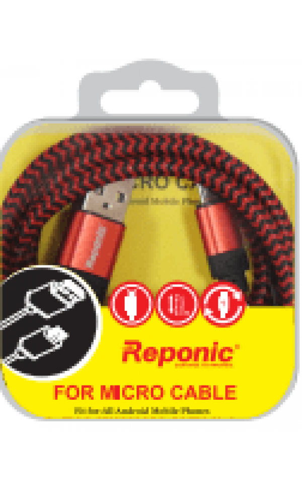 Android V8 Micro USB Braided Fast Charging 3 Ft Fabric Data Cable - Wholesale Pkg. Reponic: RP-CB367-MCR