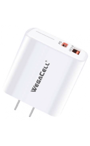 Universal Dual Port Fast Charging USB Home Wall Charger  - Wholesale Pkg.WegaCell: WL-195PD-HC