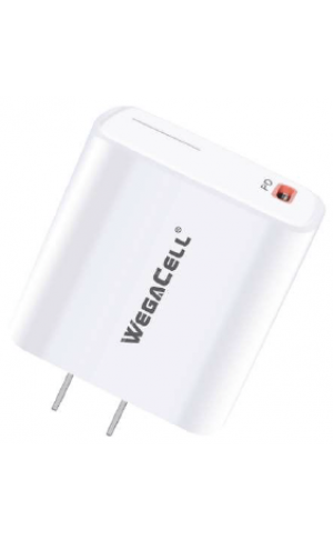 Universal Dual Port Fast Charging USB Home Wall Charger  - Wholesale Pkg.WegaCell: WL-198PD-HC