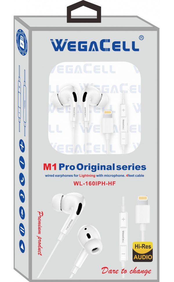 Apple Compatible In-Ear Stereo Earphone Noise Isolating Heavy Bass - Wholesale Pkg. WegaCell: WL-160IPH-HF