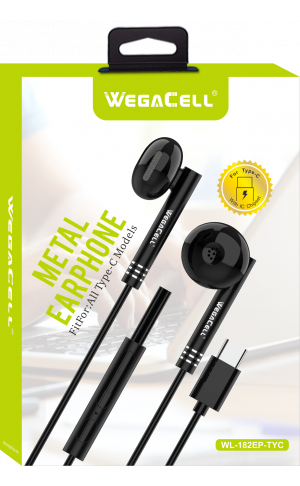 USB Type C In-Ear Stereo Earphone Noise Isolating Heavy Bass - Wholesale Pkg. WegaCell: WL-182EP-TYC
