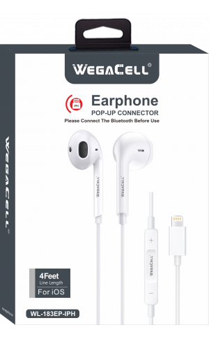 Apple Compatible In-Ear Stereo Earphone Noise Isolating Heavy Bass - Wholesale Pkg. WegaCell: WL-183EP-IPH
