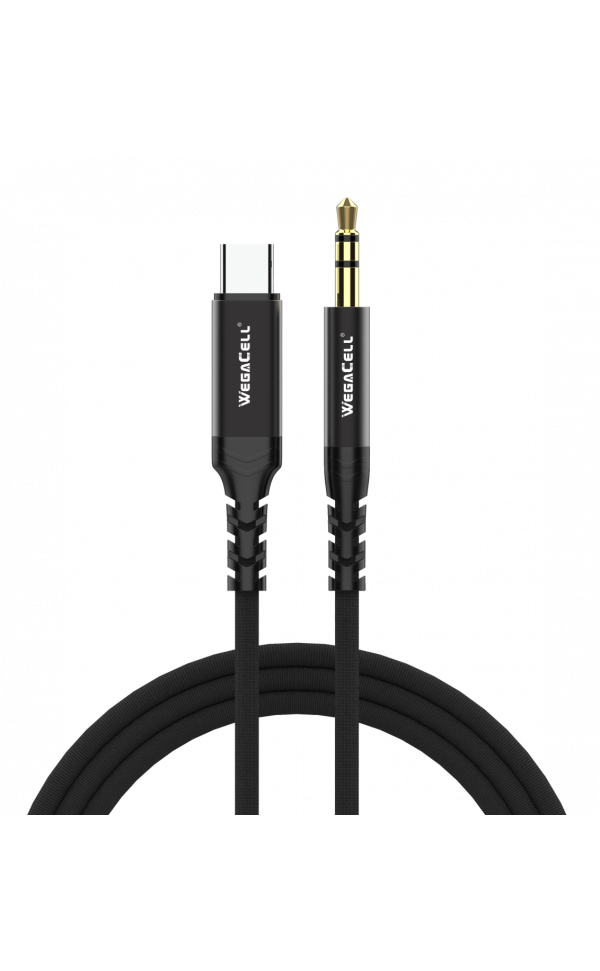 USB Type C to 3.5 mm Aux cable for HiFi Stereo Sound in Car, Speakers, and Headphones - Wholesale Pkg. WegaCell: WL-188TYC-AX