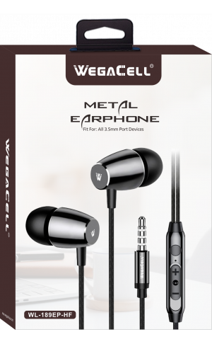 In-Ear Stereo Earphone Noise Isolating Heavy Bass - Wholesale Pkg. WegaCell: WL-189EP-HF