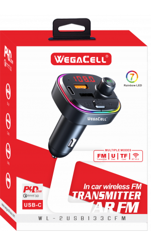 Wireless Bluetooth Radio Car Kit with FM Transmitter Adapter, Hands Free Calling, Mp3 Player Receiver, U Disk support, TF Card support, and USB C+ USB Fast Charger. Wholesale Pkg. WegaCell: WL-2USB133CFM