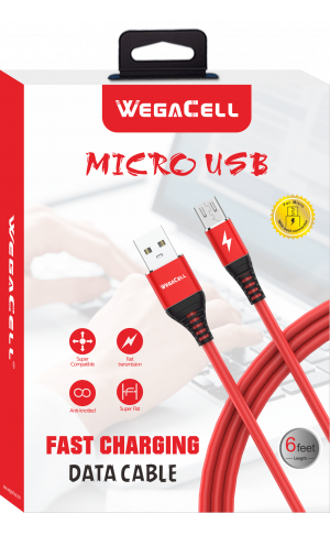 Android V8 Micro USB Fast Charging 6 Ft TPE Data Cable - Wholesale Pkg. WegaCell: WL-6FTCBL178-MCR