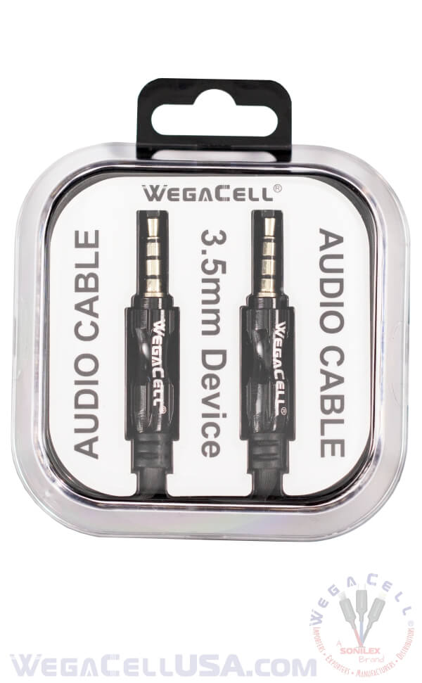 HiFi Stereo Sound Braided 3 Ft - Aux Cable - Wholesale Pkg. WegaCell: WL-3FT08-AX