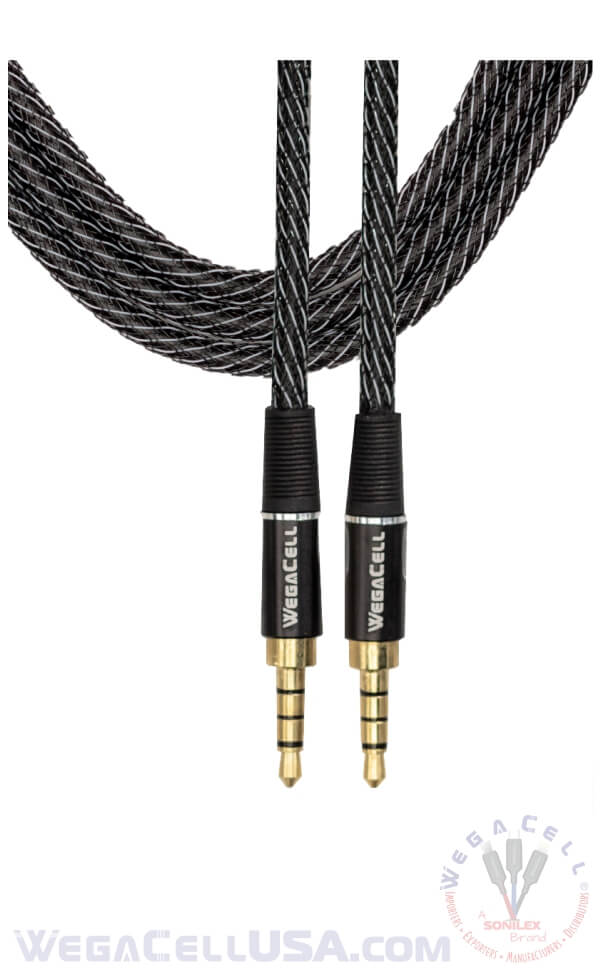HiFi Stereo Sound Braided 5 Ft - Aux Cable - Wholesale Pkg. WegaCell: WL-5FT09-AX