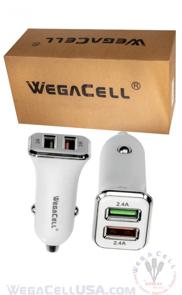 Universal Dual Port Fast Charging USB - Car Charger - Wholesale Pkg. WegaCell: WL-2USB05-DCH