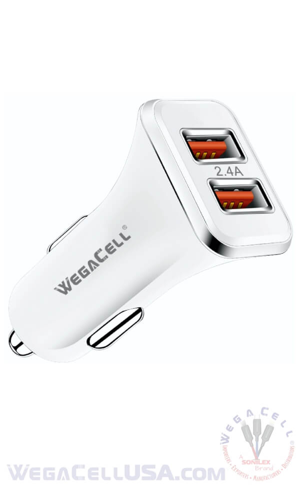 Universal Dual Port Fast Charging USB - Car Charger - Wholesale Pkg. WegaCell: WL-2USB05-DCH