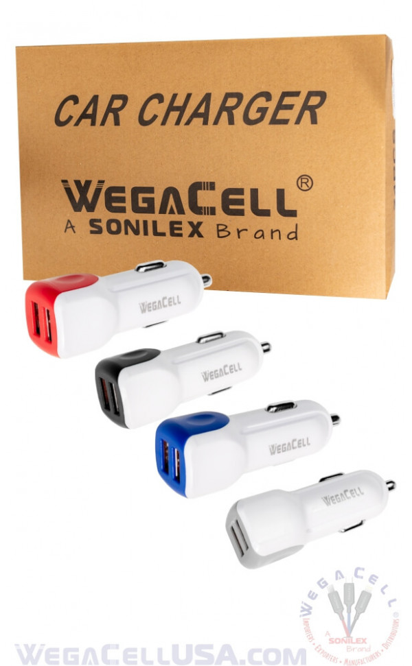 Universal Dual Port Fast Charging USB - Car Charger - Wholesale Pkg. WegaCell: WL-2USB42-DCH