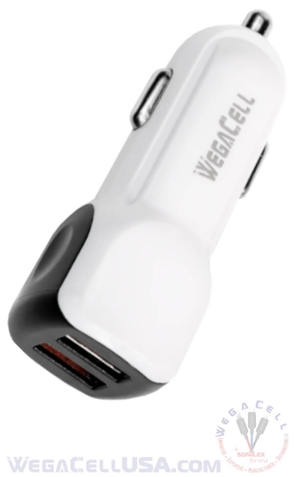 Universal Dual Port Fast Charging USB - Car Charger - Wholesale Pkg. WegaCell: WL-2USB42-DCH