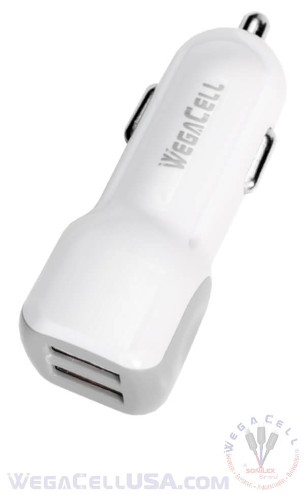 Universal Dual Port Fast Charging USB - Car Charger - Wholesale Pkg. WegaCell: WL-2USB42-DCH