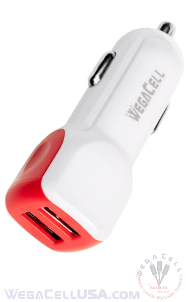 Universal Dual Port Fast Charging USB - Car Charger - Wholesale Pkg. WegaCell: WL-2USB42-DCH