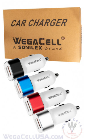 Universal Dual Port Fast Charging USB - Car Charger - Wholesale Pkg. WegaCell: WL-2USB45-DCH