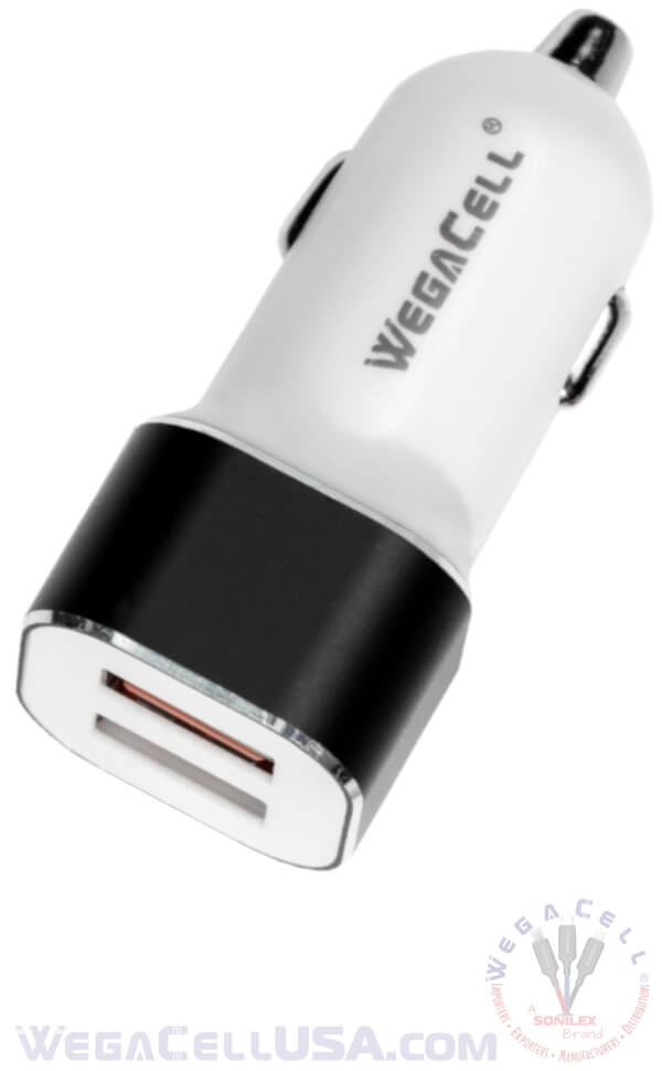 Universal Dual Port Fast Charging USB - Car Charger - Wholesale Pkg. WegaCell: WL-2USB45-DCH