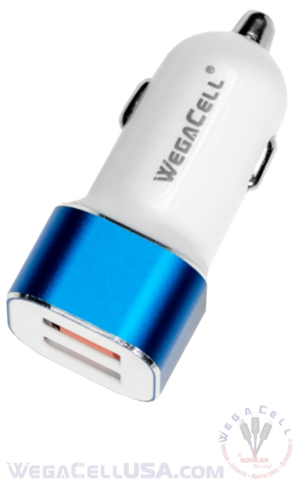 Universal Dual Port Fast Charging USB - Car Charger - Wholesale Pkg. WegaCell: WL-2USB45-DCH