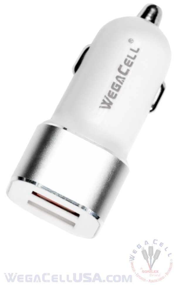 Universal Dual Port Fast Charging USB - Car Charger - Wholesale Pkg. WegaCell: WL-2USB45-DCH