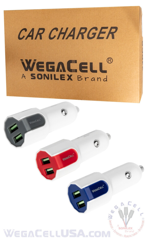 Universal Dual Port Fast Charging USB - Car Charger - Wholesale Pkg. WegaCell: WL-2USB48-DCH