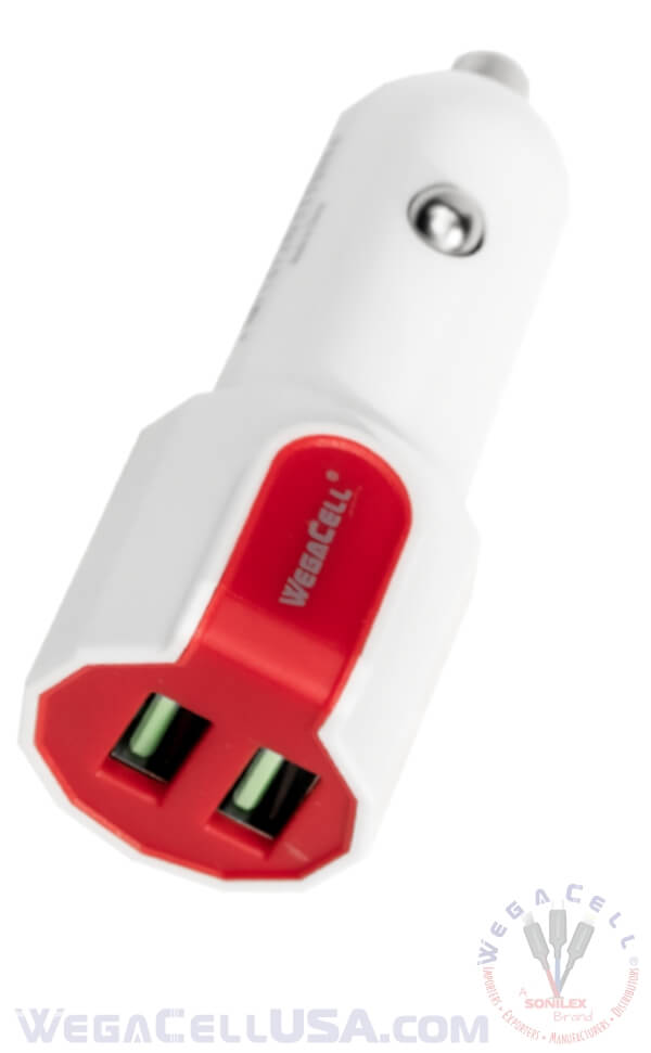 Universal Dual Port Fast Charging USB - Car Charger - Wholesale Pkg. WegaCell: WL-2USB48-DCH