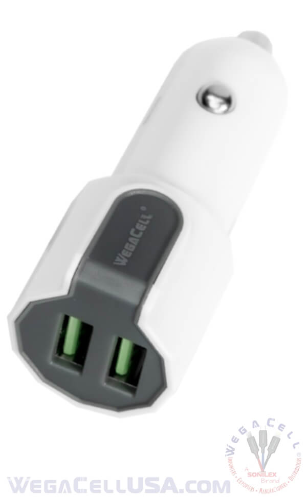 Universal Dual Port Fast Charging USB - Car Charger - Wholesale Pkg. WegaCell: WL-2USB48-DCH