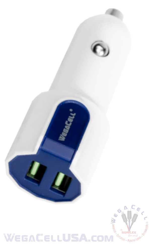 Universal Dual Port Fast Charging USB - Car Charger - Wholesale Pkg. WegaCell: WL-2USB48-DCH