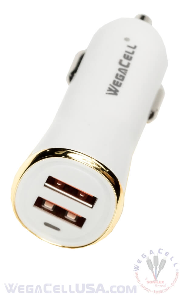 Universal Dual Port Fast Charging USB - Car Charger - Wholesale Pkg. WegaCell: WL-2USB49-DCH