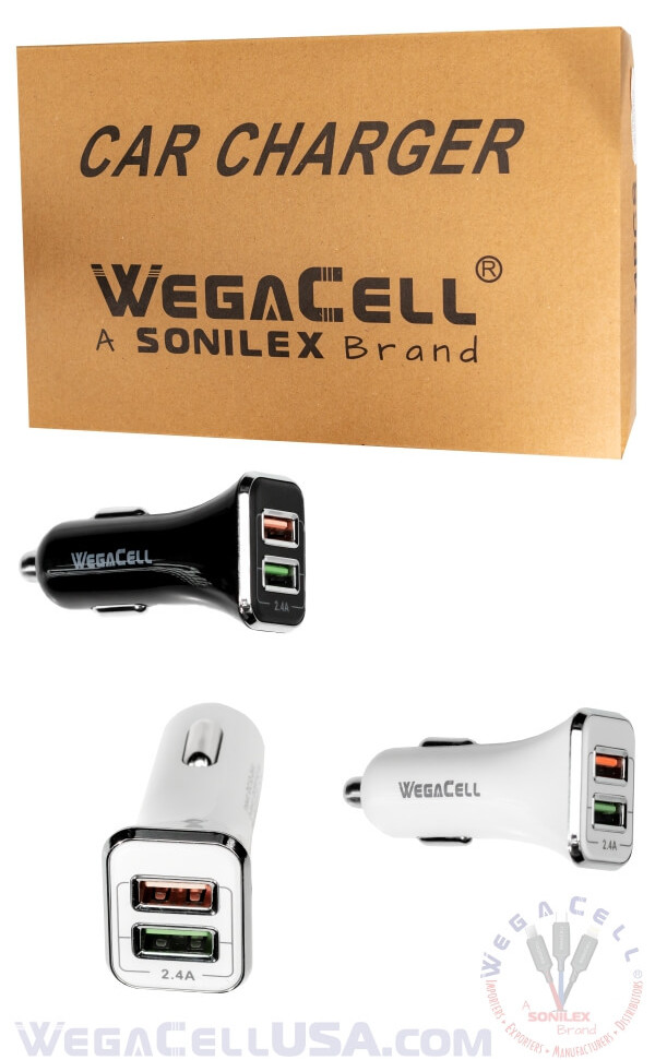 Universal Dual Port Fast Charging USB - Car Charger - Wholesale Pkg. WegaCell: WL-2USB66-DCH