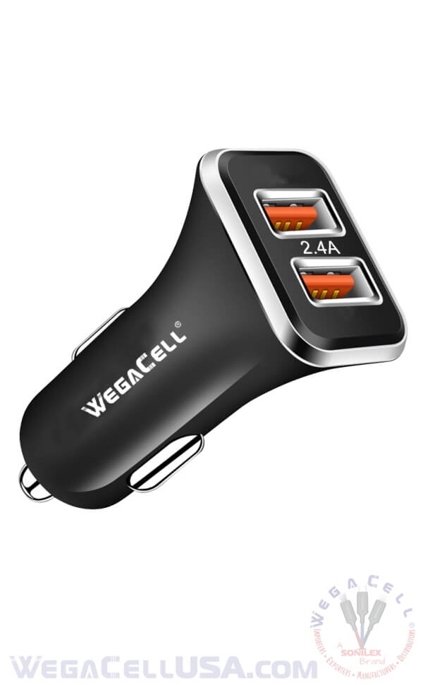 Universal Dual Port Fast Charging USB - Car Charger - Wholesale Pkg. WegaCell: WL-2USB66-DCH