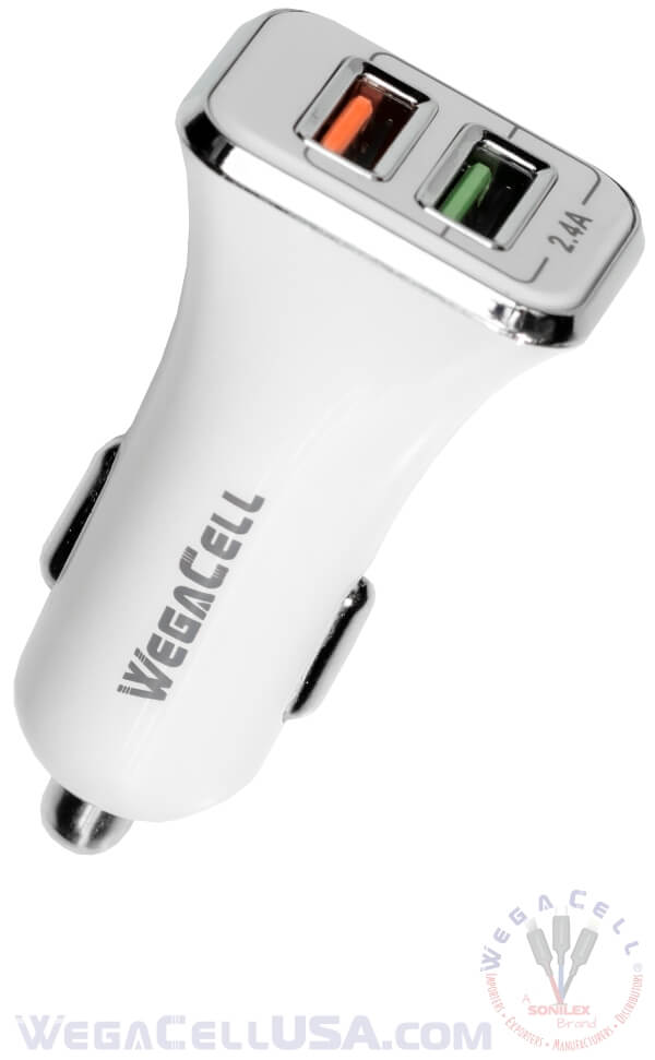 Universal Dual Port Fast Charging USB - Car Charger - Wholesale Pkg. WegaCell: WL-2USB66-DCH