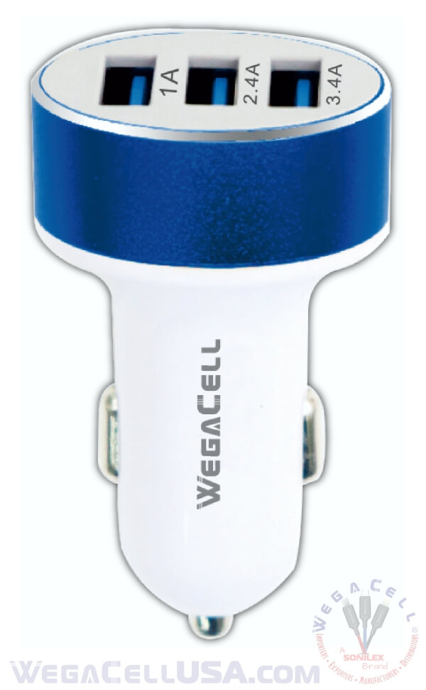 Universal Dual Port Fast Charging USB - Car Charger - Wholesale Pkg. WegaCell: WL-3USB47-DCH