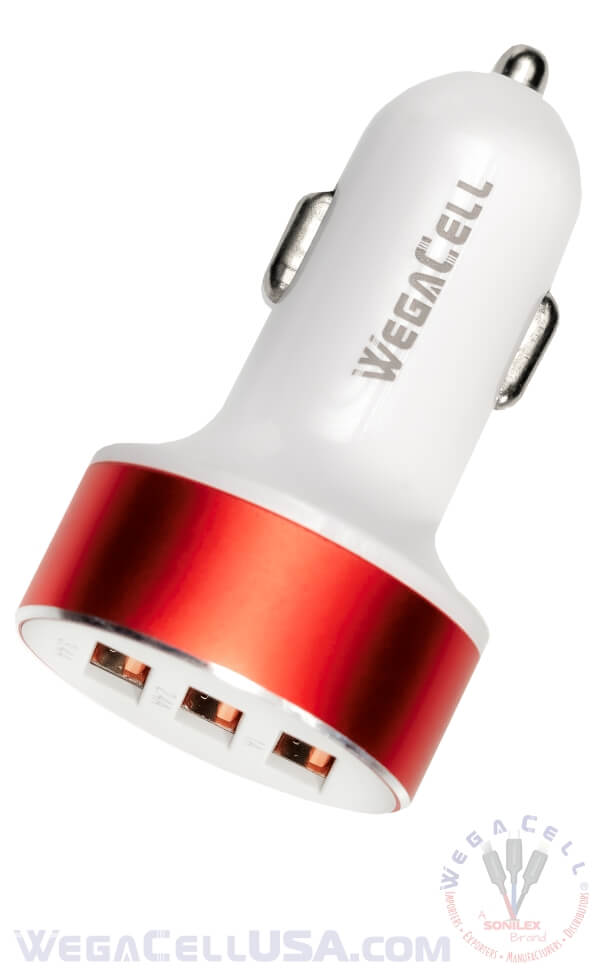 Universal Dual Port Fast Charging USB - Car Charger - Wholesale Pkg. WegaCell: WL-3USB47-DCH