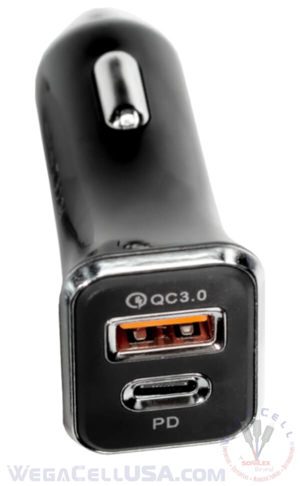 Universal Dual Port Fast Charging USB - Car Charger - Wholesale Pkg WegaCell: WL-80PD-DCH