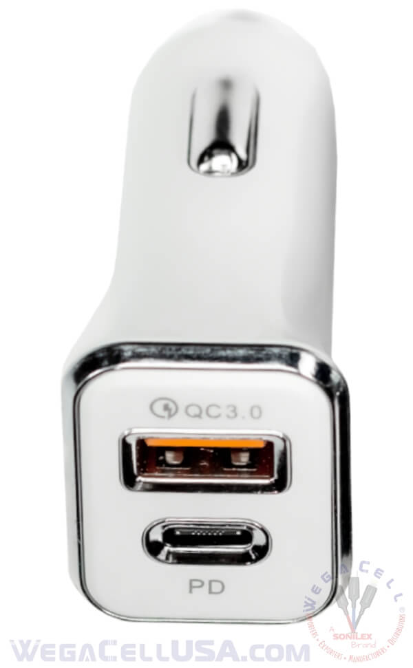 Universal Dual Port Fast Charging USB - Car Charger - Wholesale Pkg WegaCell: WL-80PD-DCH