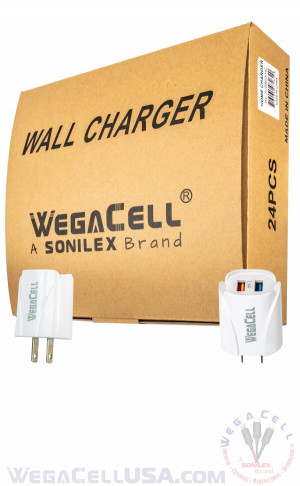 Universal Dual Port Fast Charging USB - Home Wall Charger - Wholesale Pkg. WegaCell: WL-2USB03-HC