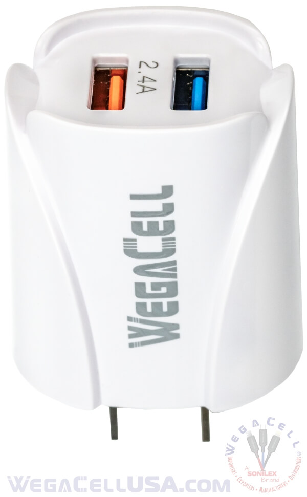 Universal Dual Port Fast Charging USB - Home Wall Charger - Wholesale Pkg. WegaCell: WL-2USB03-HC
