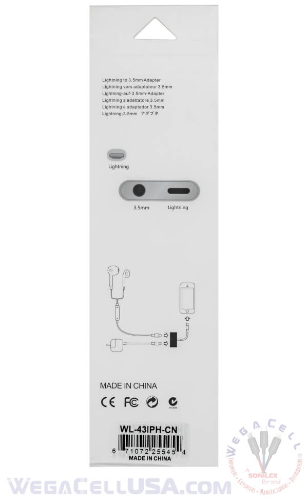 Apple iPhone 2-in-1 Charger-Aux Splitter Adapter - Wholesale Pkg. WegaCell: WL-43IPH-CN