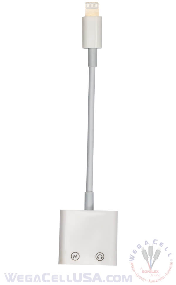 Apple iPhone 2-in-1 Charger-Aux Splitter Adapter - Wholesale Pkg. WegaCell: WL-43IPH-CN