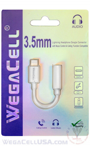 Apple iPhone Lightning to 3.5 MM Aux Adapter - Wholesale Pkg. WegaCell: WL-44IPH-CN