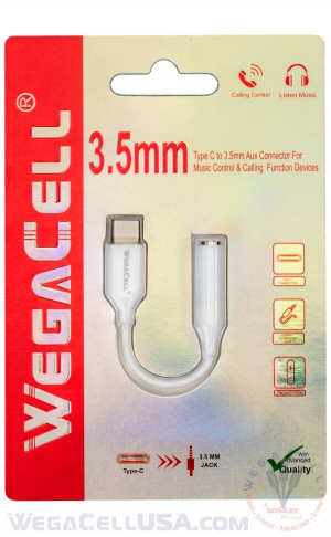 USB Type C to 3.5 MM Aux Adapter - Wholesale Pkg. WegaCell: WL-73TYC-CN