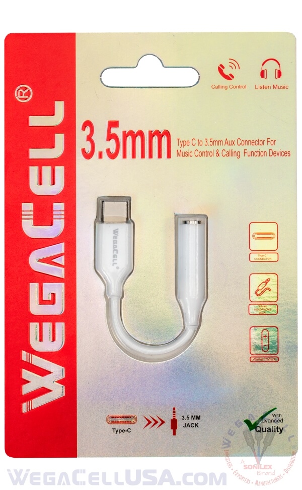 USB Type C to 3.5 MM Aux Adapter - Wholesale Pkg. WegaCell: WL-73TYC-CN