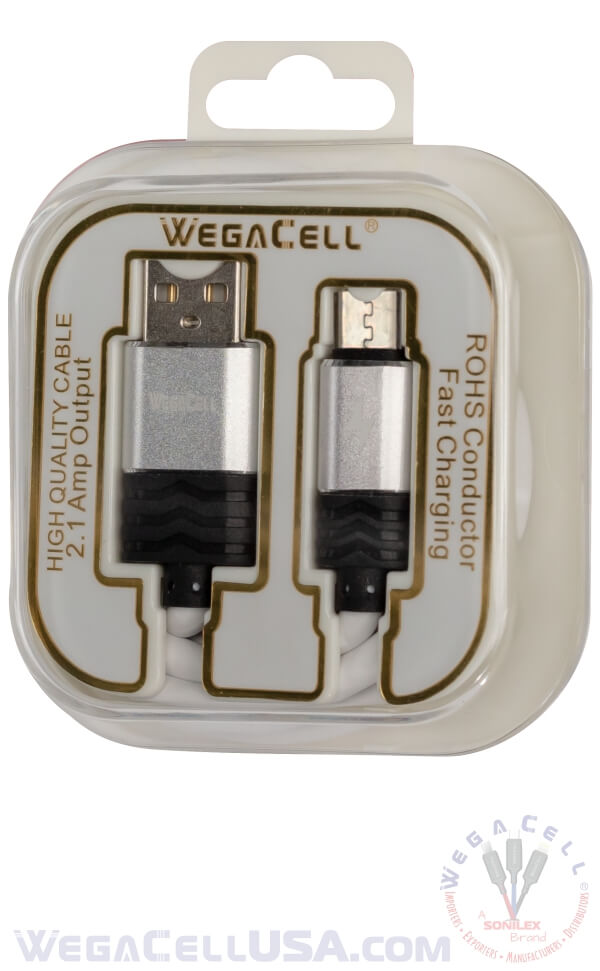 Android V8 Micro USB Braided Fast Charging 3 Ft TPE Data Cable - Wholesale Pkg. WegaCell: WL-3CBL11-MCR