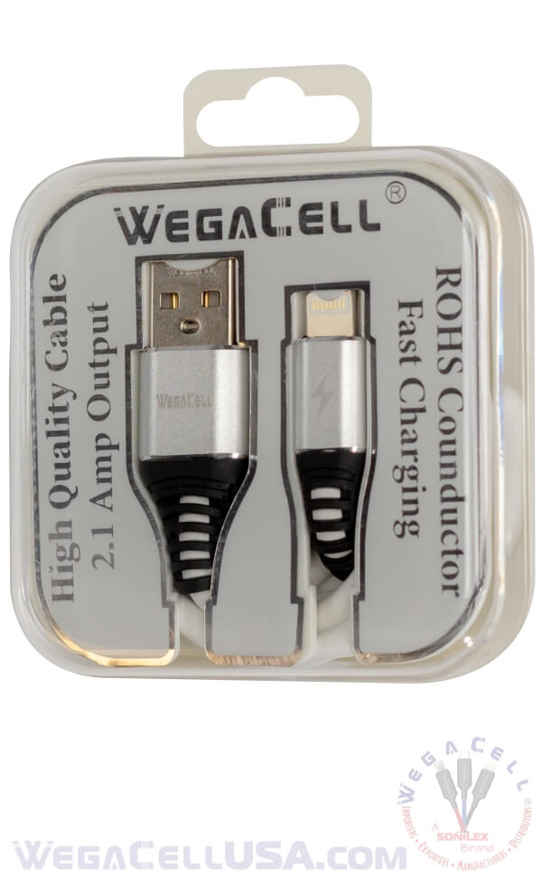 Apple Compatible Fast Charging 3 Ft Lightning TPE Data Cable - Wholesale Pkg. WegaCell: WL-3CBL51-IPH