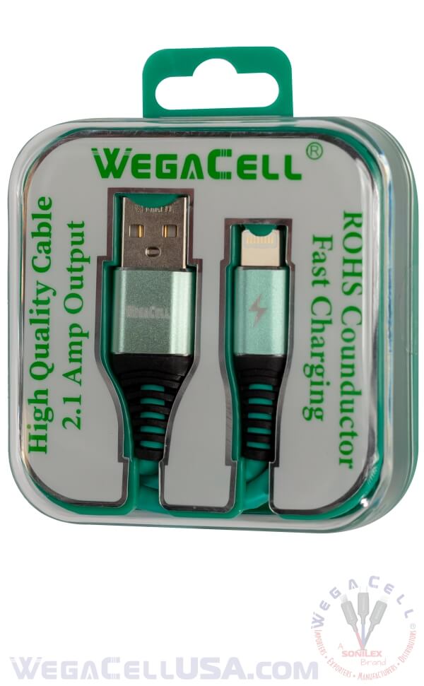 Apple Compatible Fast Charging 3 Ft Lightning TPE Data Cable - Wholesale Pkg. WegaCell: WL-3CBL51-IPH